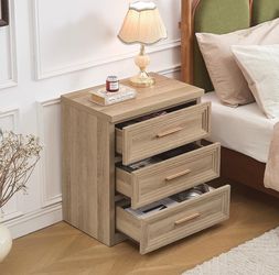 Night Stand 3 Drawer Storage 26" Tall Wood with Gold Handle Large Nightstand for Bedroom Living Room Modern Style Bedside Furniture