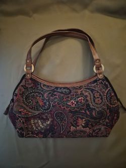 Paisley Fabric Shoulder Bag with Leather Trim