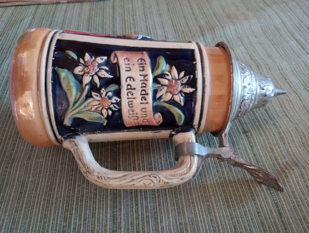 German Beer Stein With Pewter Lid