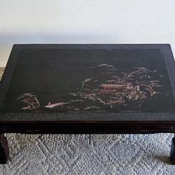 1970s Vintage Hand Painted Lacquer Chinoiserie Table