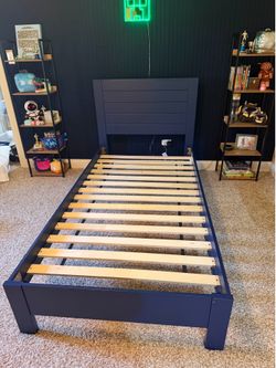 Single Blue bed frame and mattress