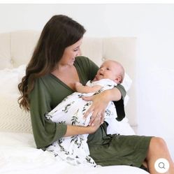 Caden Lane Solid Olive Bamboo Knit Maternity Robe And Receiving Blanket