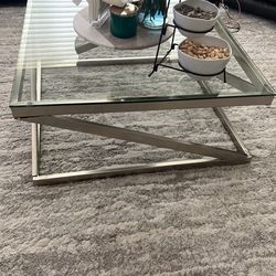 Glass Top Coffee Table With Silver Accent 