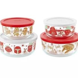 Pyrex Star Wars 8 Piece Glass Food Storage Set Box Decorated Christmas Brand New