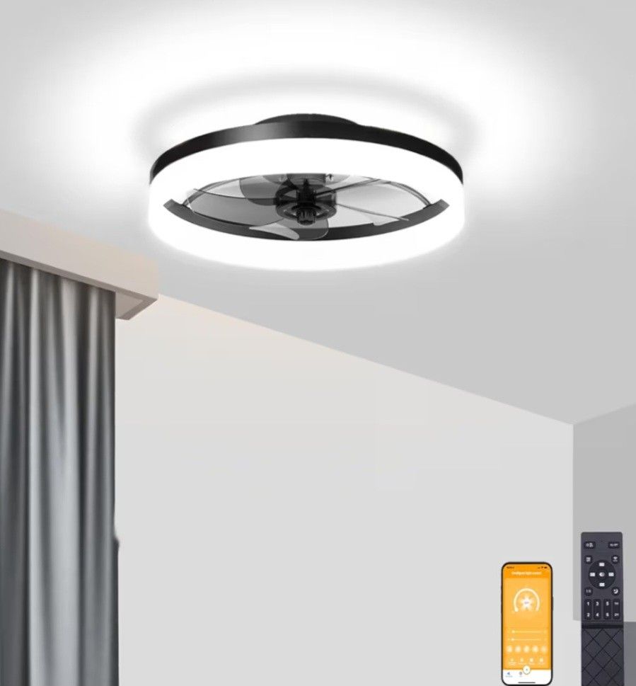 Volisun 19.7in LED Modern Ceiling Fan Black With Remote 6speed Reverse Timer Dimmable Open Box New 