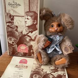 New Vintage Raikes Limited DOTTIE Bunny Dressed Plush Wood Easter Adorable!
