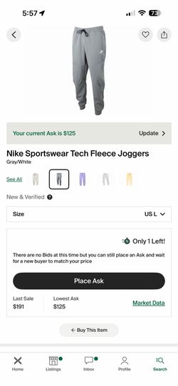 Nike tech gray pants new in bag w tag