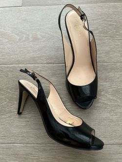 Cole Haan Womens Shoes Margot Heels Black Patent Leather Open Toe Slingback