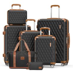 Melalenia Luggage Sets 7 Piece Suitcase Set, Hard Shell Carry on Luggage Travel Suitcases with Spinner Wheels and TSA Lock, Lightweight Luggage Set fo