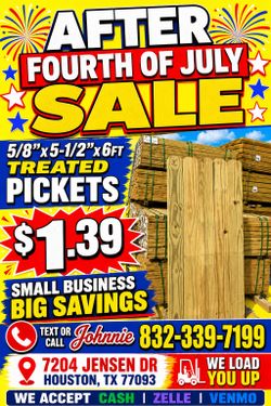ECONOMY TREATED PICKETS 6FT ONLY $1.39