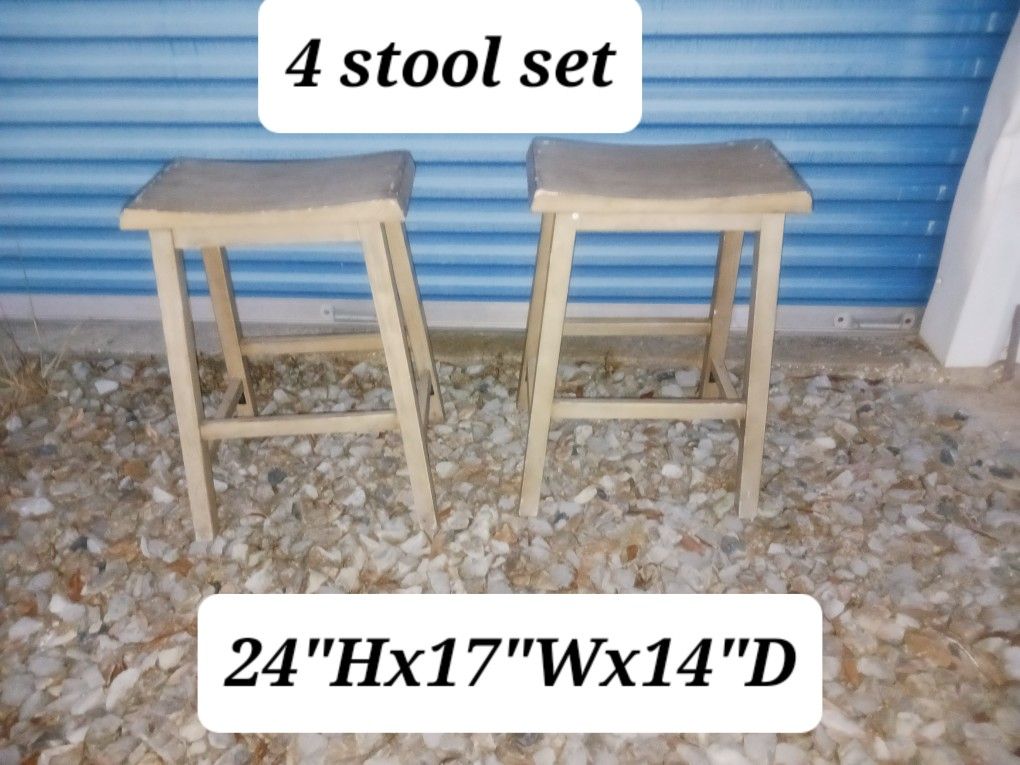 4 Gray Wood Stool Set