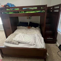 Rooms to Go Ivy League 2.0 Walnut twin/full bunk Bed With Stairs/Desk