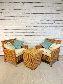 Boho Rattan 2 Chair & Ottoman Patio Set
