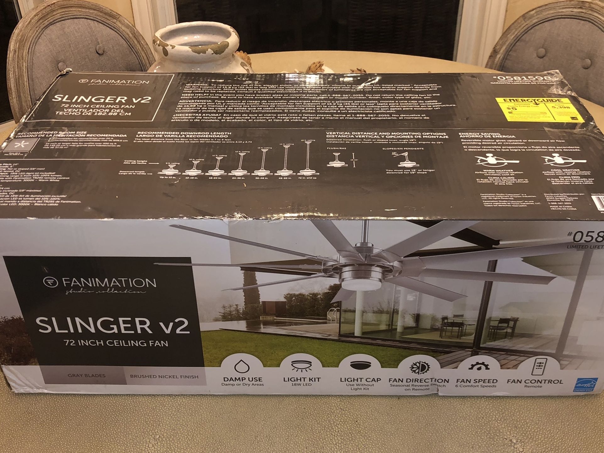 Fanimation Studio Collection Slinger v2 72in Brushed nickel LED Indoor