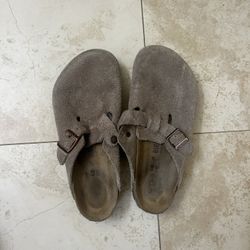 Grey Suede Birkenstock Clogs 