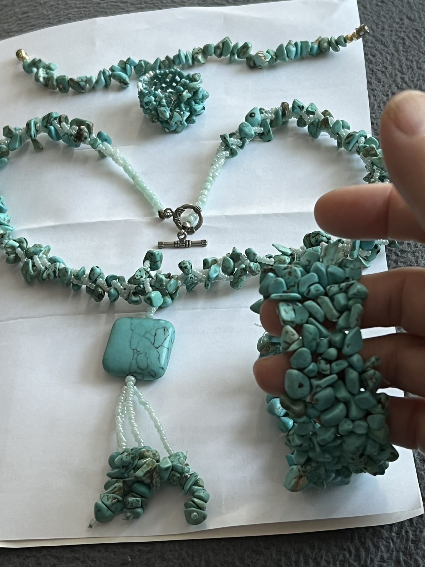Hand Made Turquoise Set, 2 Bracelet , Necklace , Ring. Beautiful Set