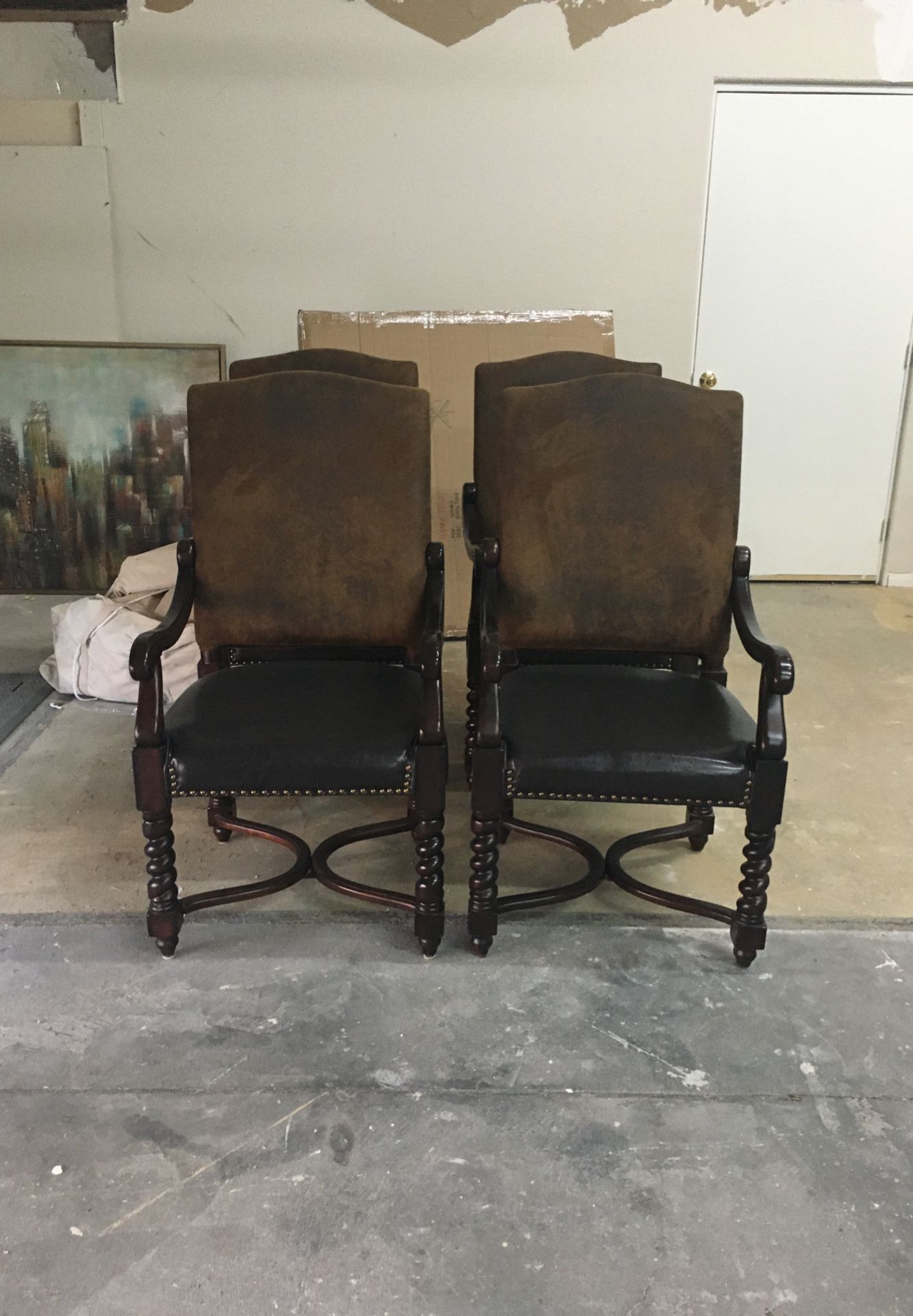 Antique suede back leather bottom solid wood chairs