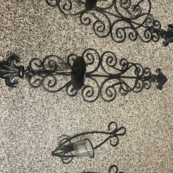 Black Metal Scroll Art with Frame And Wall Candle Holders 