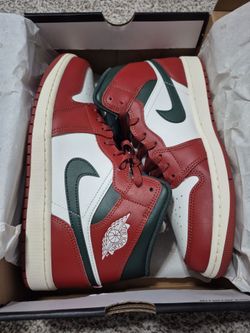 Air Jordan 1 Mid Red Green White Sneakers