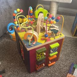 B. toys Wooden Activity Cube - Zany Zoo: Educational Play with Animals, Spinners, Bead Rollercoaster, Functional Doors