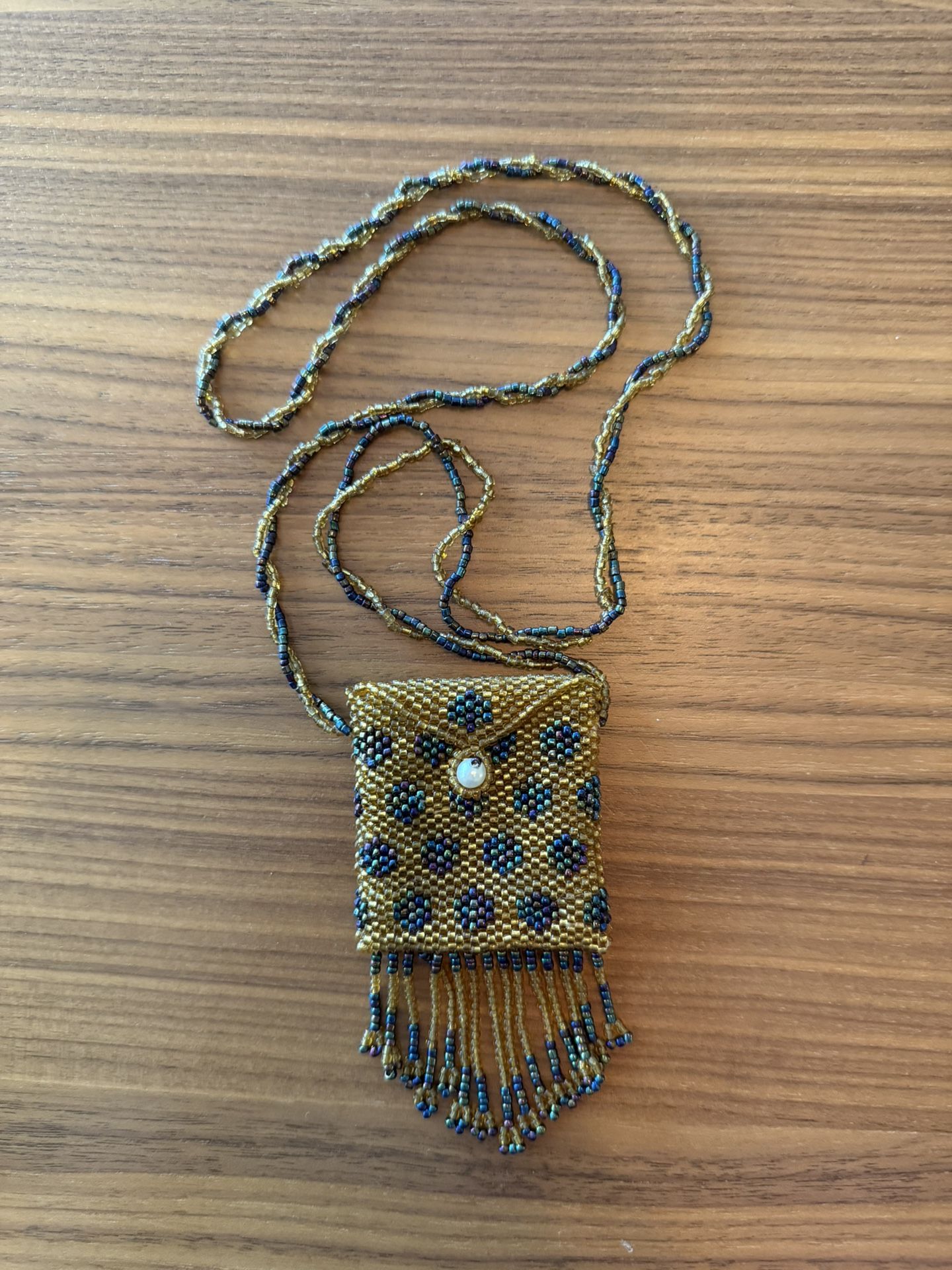 Vintage handmade tiny bag necklace
