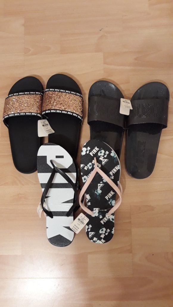 New Victoria's Secret PINK 2 Slides & 2 Flip Flops - Large
