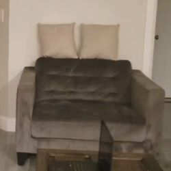 Soft Velvet Gray Couch Set With Coffee Table