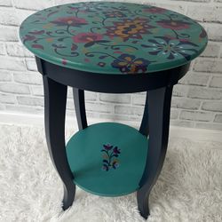 Vibrant Teal Accent Table/Side Table - Solid Wood