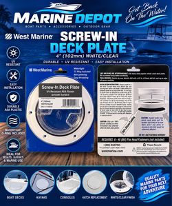 🚤 West Marine 4” Screw-In Deck Plate — White/Clear