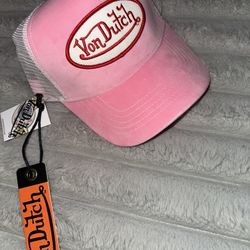 Von Dutch Velvet Pink And White Snap Back 