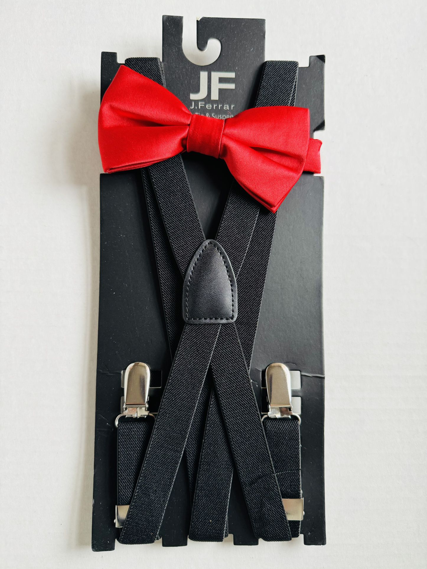 J. Ferrera Black Suspenders And Red Bow Tie
