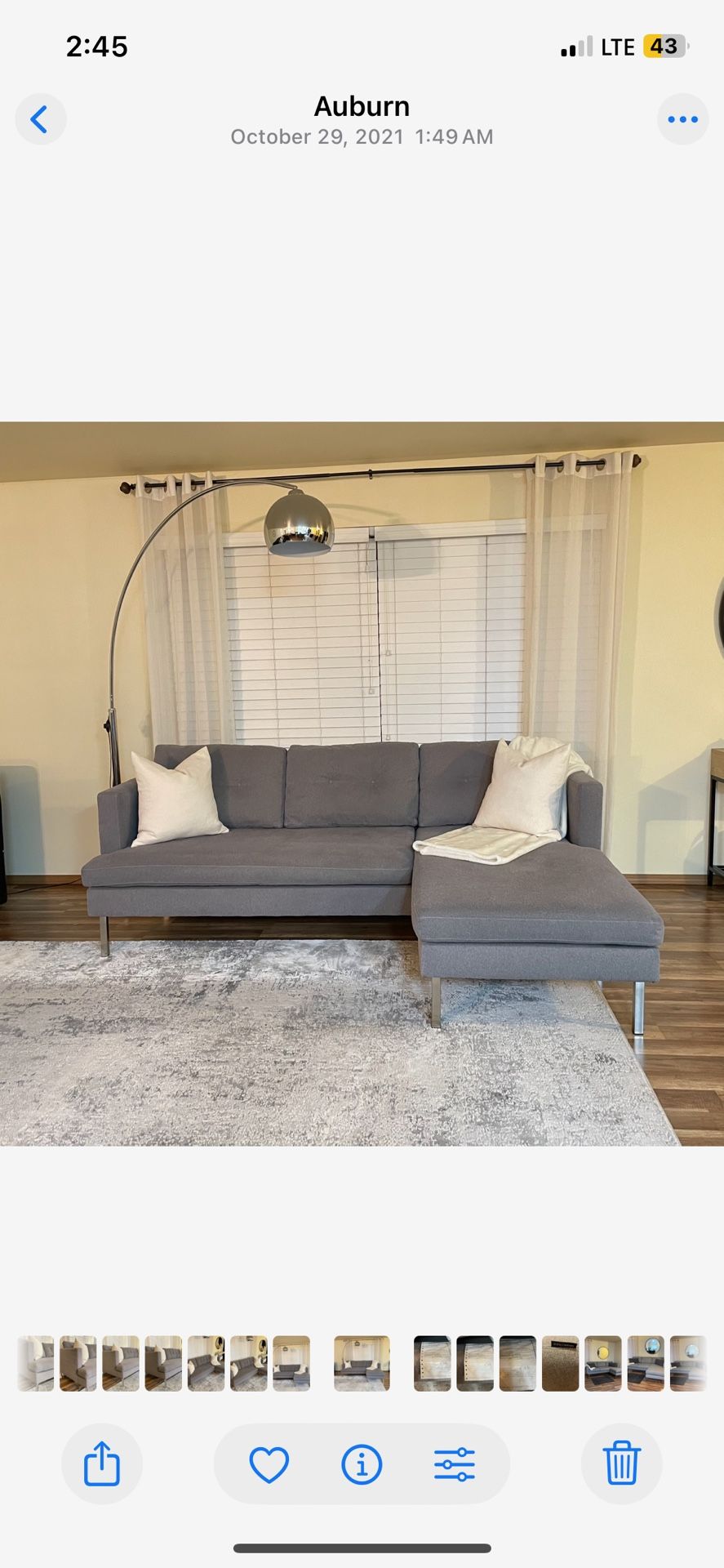 West Elm Reversible Sectional Couch 🚚available