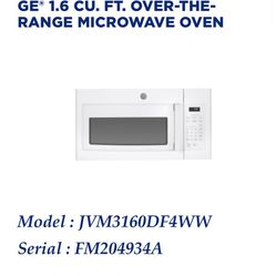 1.6 Cu Ft Over Range Microwave 