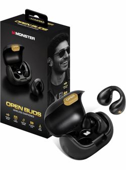 Monster Open Ear Wireless Earbuds, Bluetooth 5.4 Clip-On Earphones with Charging Case, Open Ear Design for Awareness, IPX5 Waterproof, Built-in Mic, D