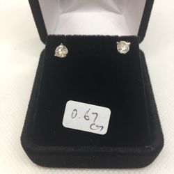 14 K W Gold Round Diamond Studs
