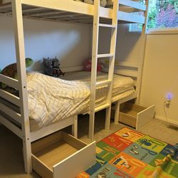 Bunk Loft Bed W/Bench Option. Mattress And Drawers Included