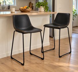 Set of 2 Black leather  Stools