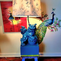 Vintage Ceramic Extra Large Foo Dog Table Lamp Statue. Foo Dog 1u"- Base 10"×8.5"
