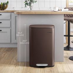 13 Gallon (50 L) Trash Can, Stainless Steel Kitchen Garbage Can, Recycling or Waste Bin, Soft Close, Step-On Pedal, Removable Inner Bucket, Brown ULTB