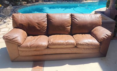 Brown Leather Couch, 7 Foot