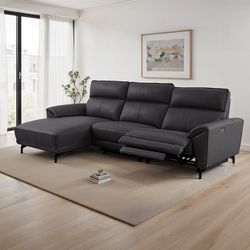 Brand New Black  Top Grain Leather Power Reclining Sectional Sofa 