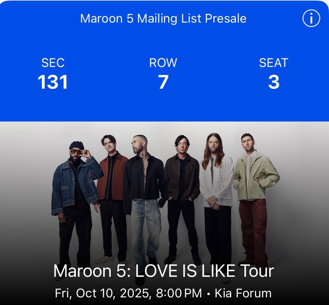 Maroon 5: Love Is Like Tour X (2 Tickets)