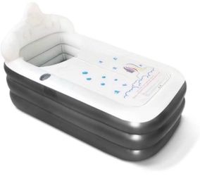 Inflatable Blow Up Bathtub with Comfortable Bath Base , Headrest and Cup Holder, Portable ,Foldable ,Collapsible Free Standing Bath Tub for Adult Spa,
