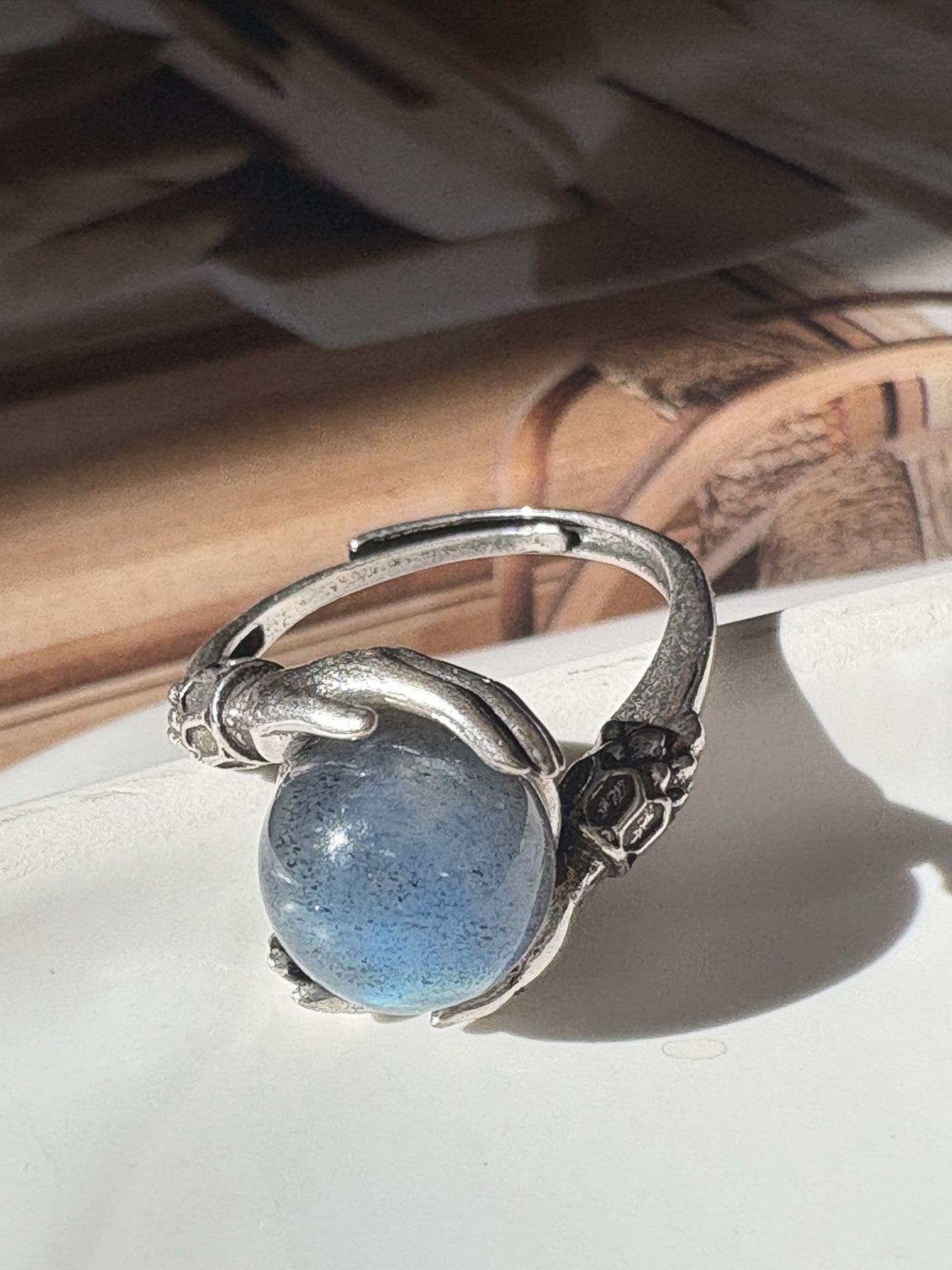 Gray Moonstone Silver Ring