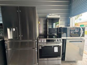 Complete new stainless steel kitchen set LG refrigerator, stove, microwave, dishwasher