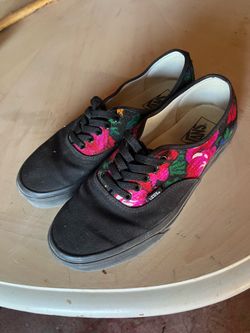 Custom vans authentic (black) w metallic scarf design 5.9mens