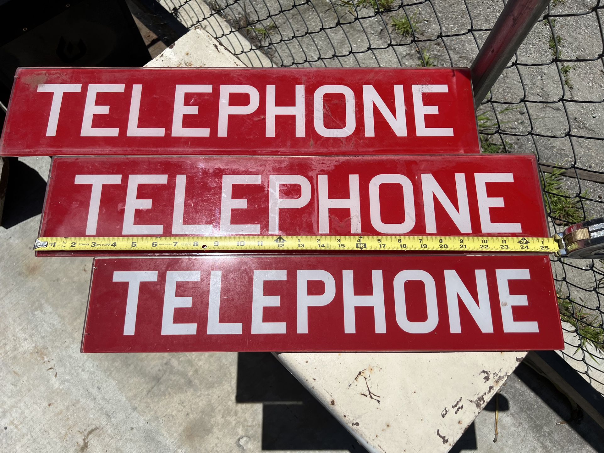 Vintage Antique Glass Telephone Booth Sign X3
