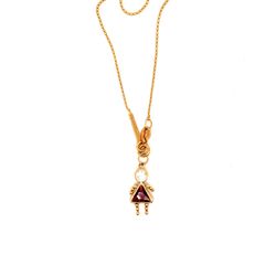 14K Gold Girl Pendant Beaded Necklace