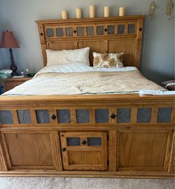California King Wood Bed Frame with Headboard and Footboard