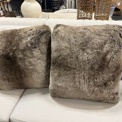 2 Brown Faux Fur Euro  Shams